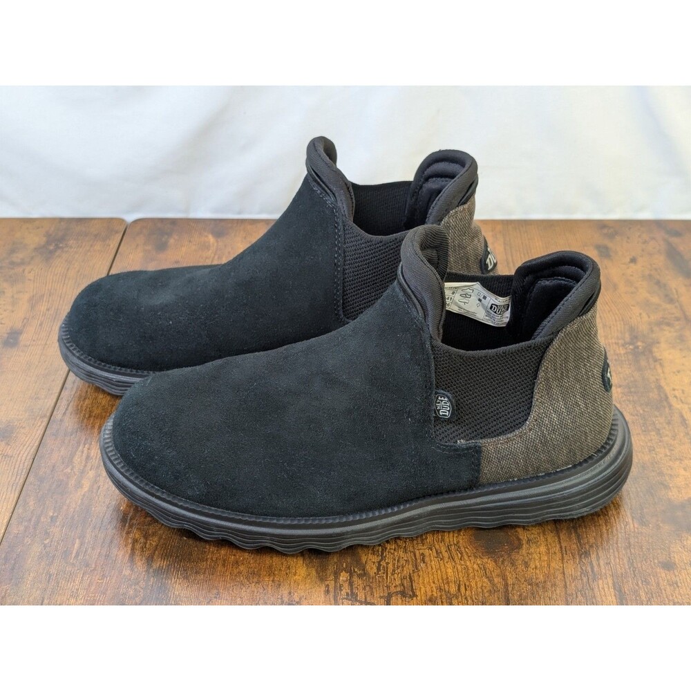 HEYDUDE Women's Branson Suede Boots Black Ankle Chelsea Slip On Comfort Size 10